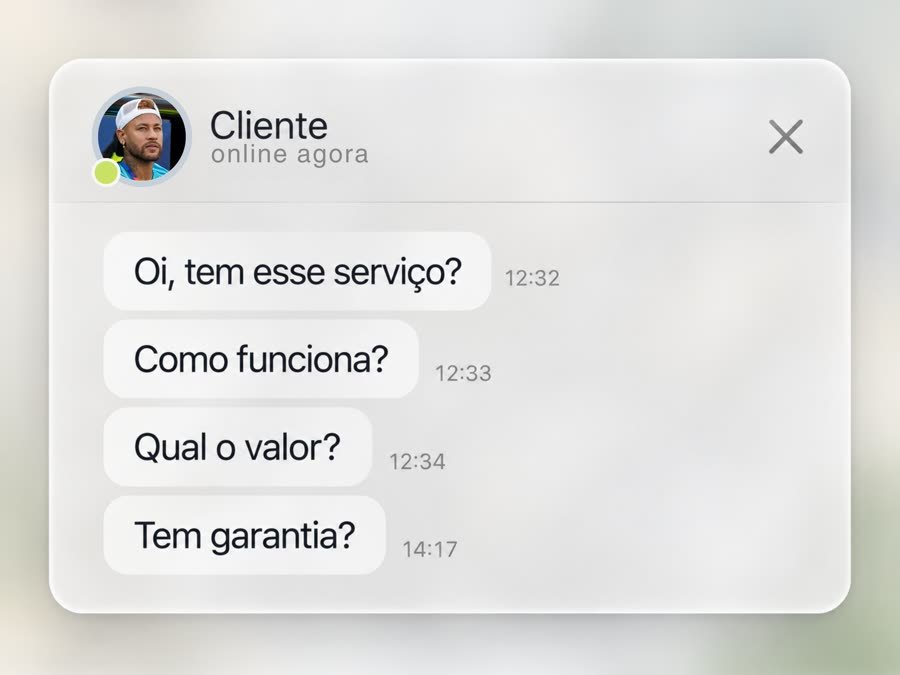 Conversa representando um cliente perguntando tudo pelo WhatsApp